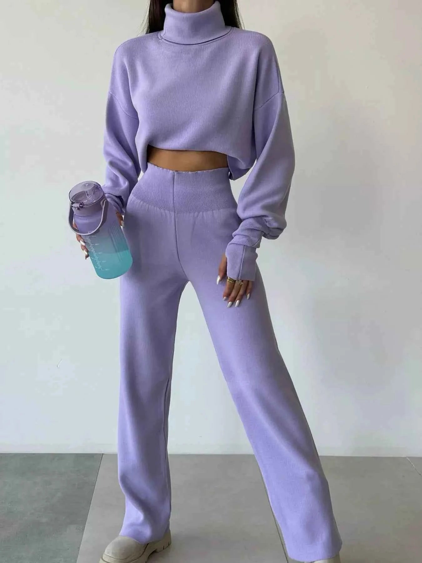 Turtleneck Long Sleeve Top & Pants Set