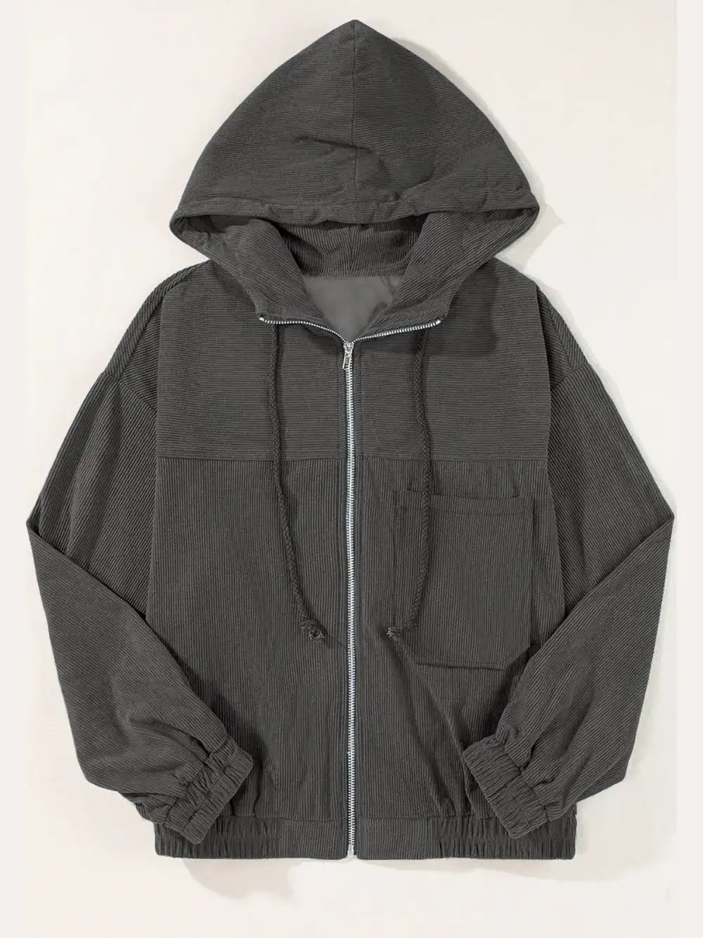 Drawstring Zip Up Long Sleeve Hooded Jacket.