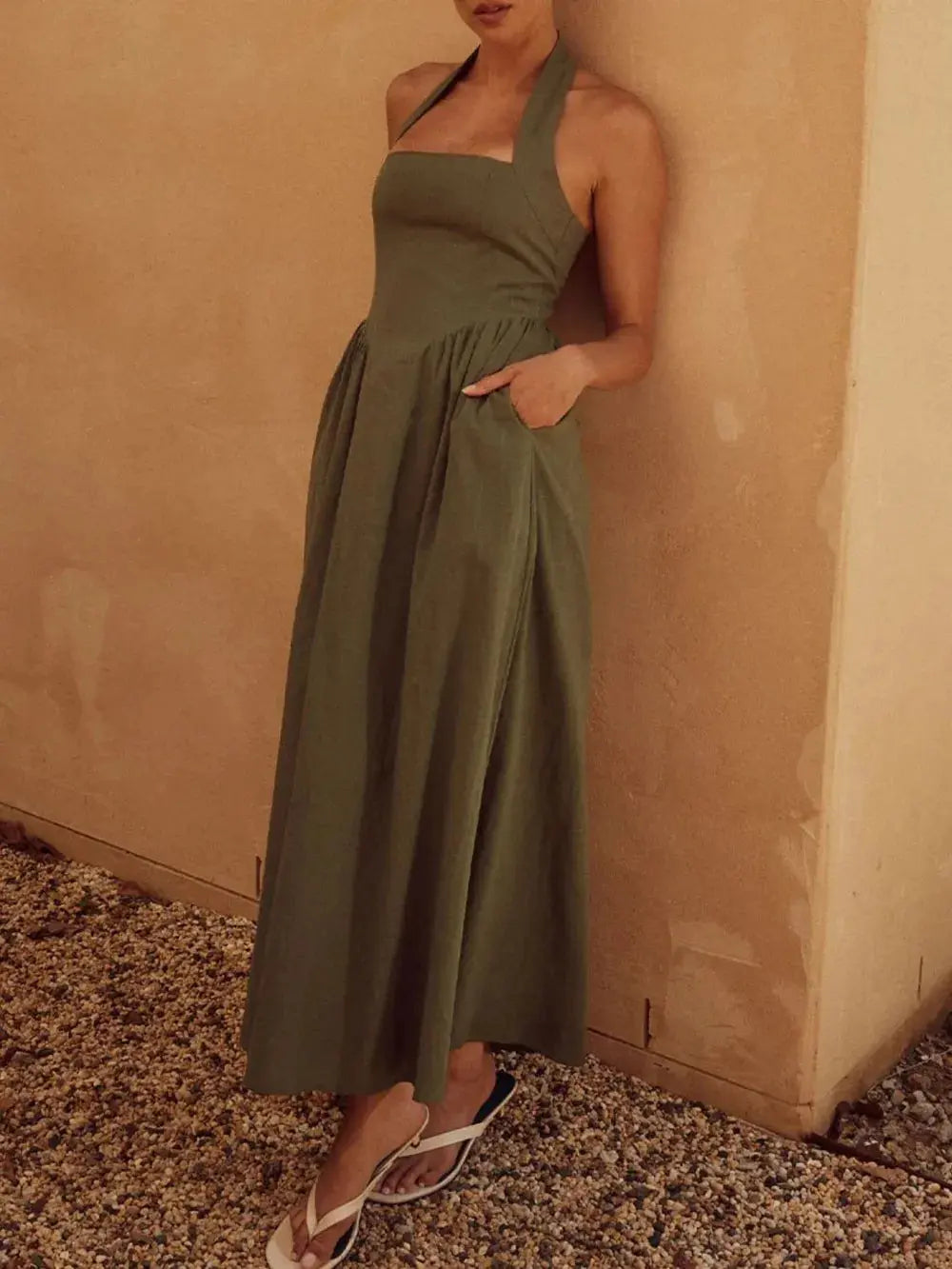 Halter Neck Maxi Dress with Pockets.
