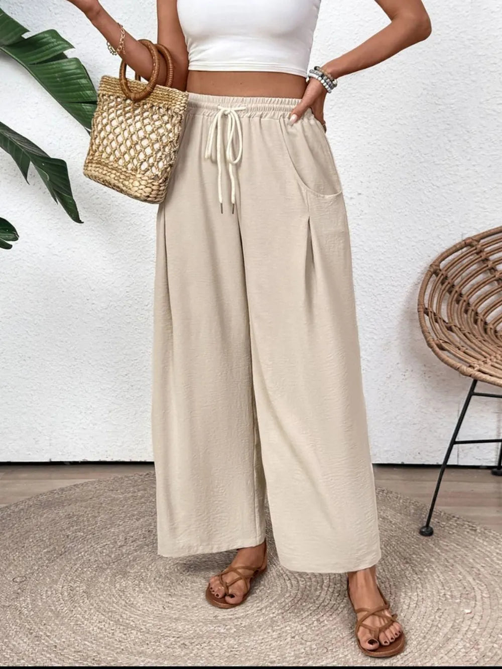 Perfee Drawstring Wide Leg Pants.
