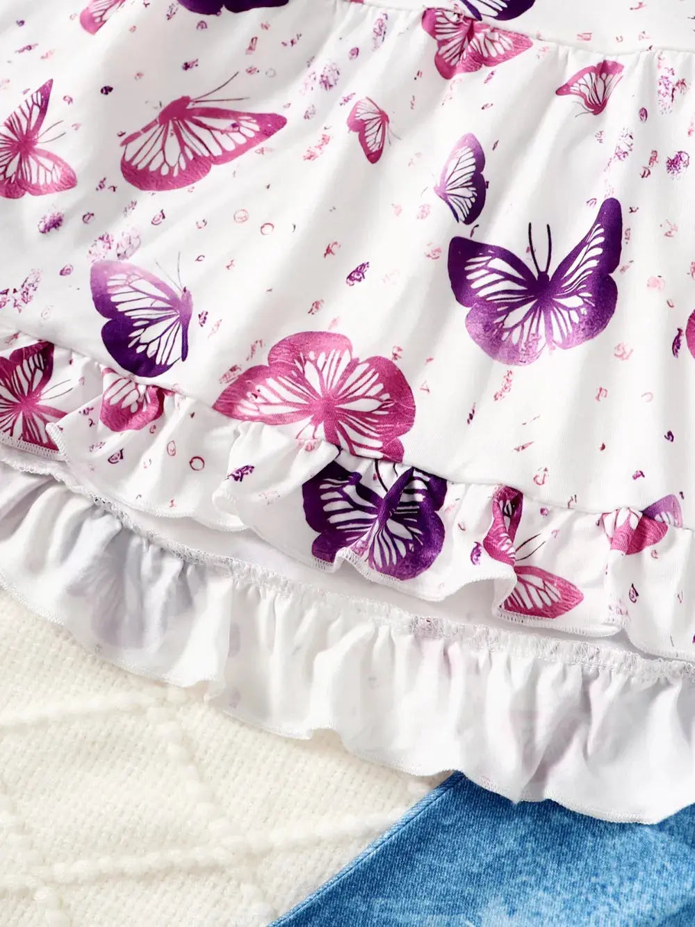 Children's Butterfly Print Top and Flare Pants Set.