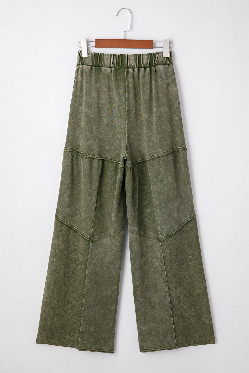Vineyard Green Mineral Wash Tiered Wide Leg Patchwork Drawstring Pants Dear-Lover Dropshipping