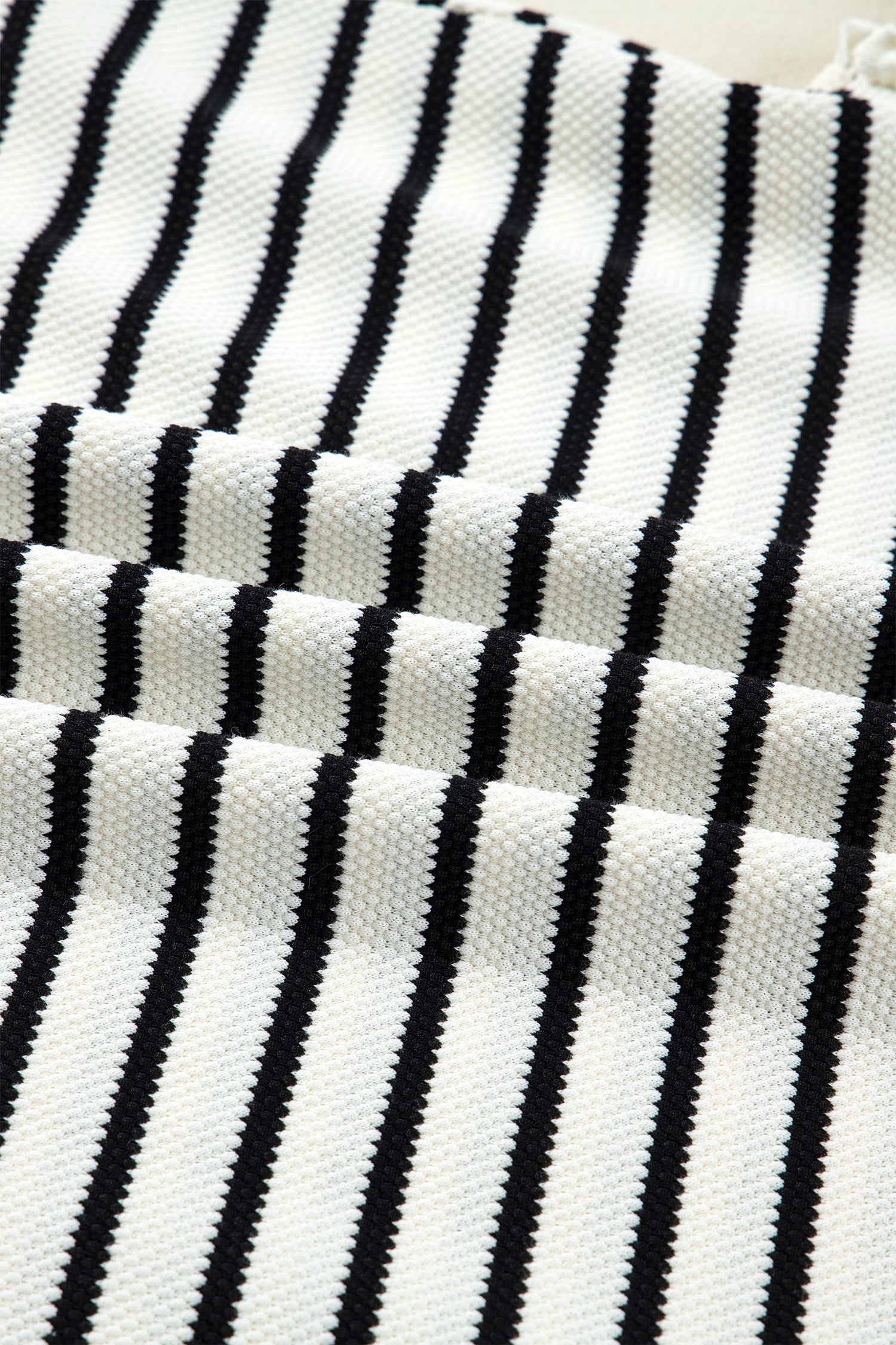 White Stripe Ruffle Trim Drop Shoulder Top Drawstring Loose Pant Set