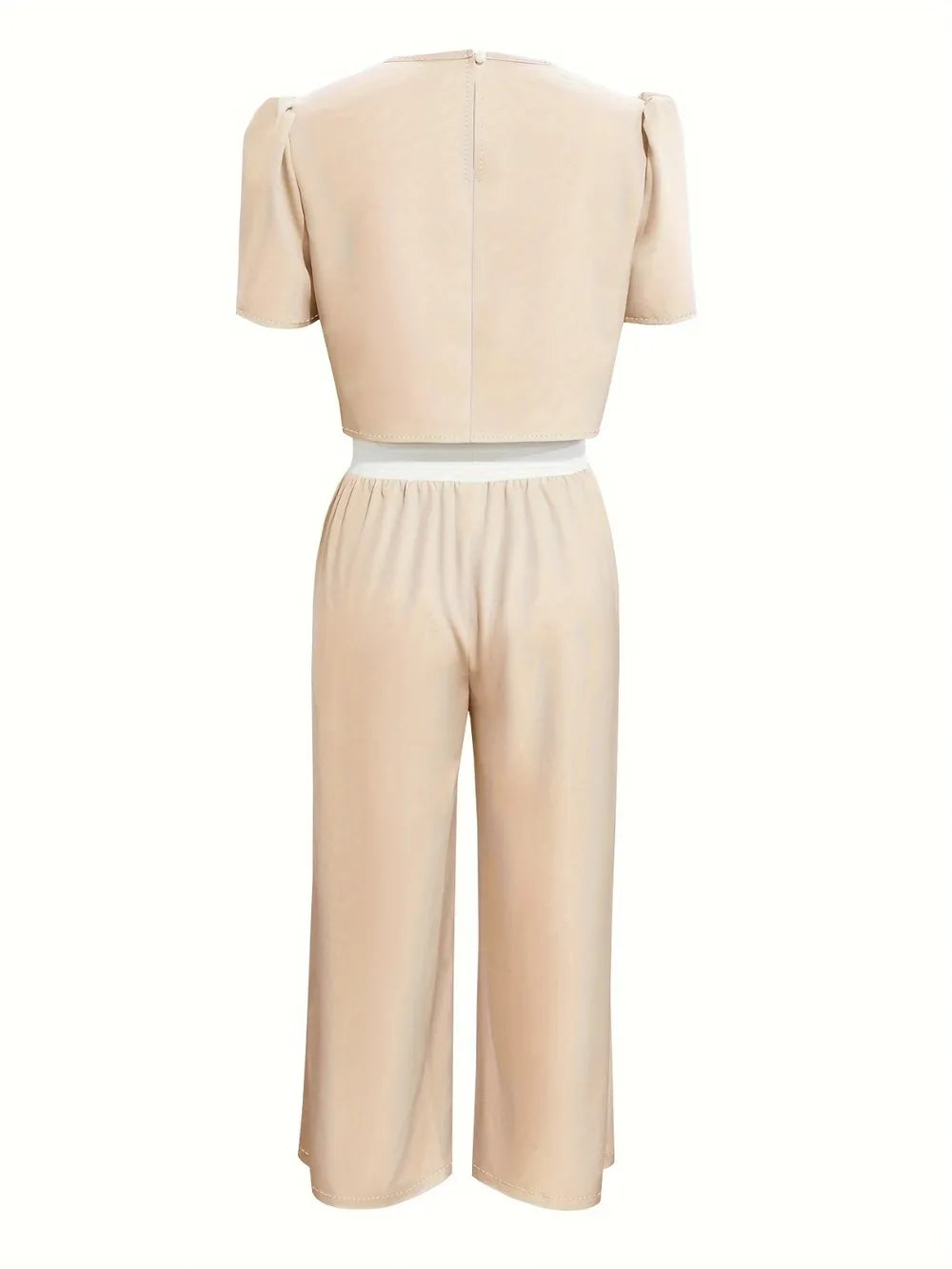 Round Neck Short Sleeve Top and Tied Pants Set - CHIC TB