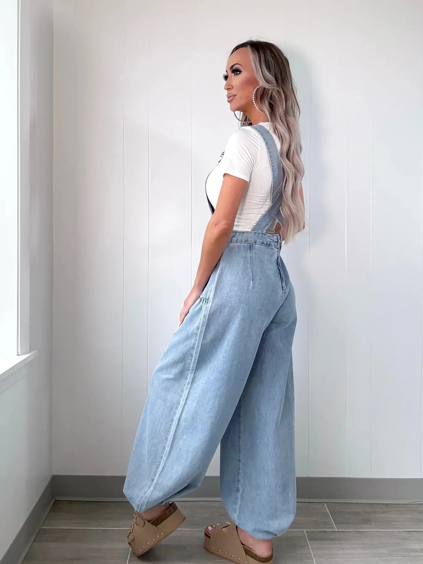 Wide Leg Denim Overalls.