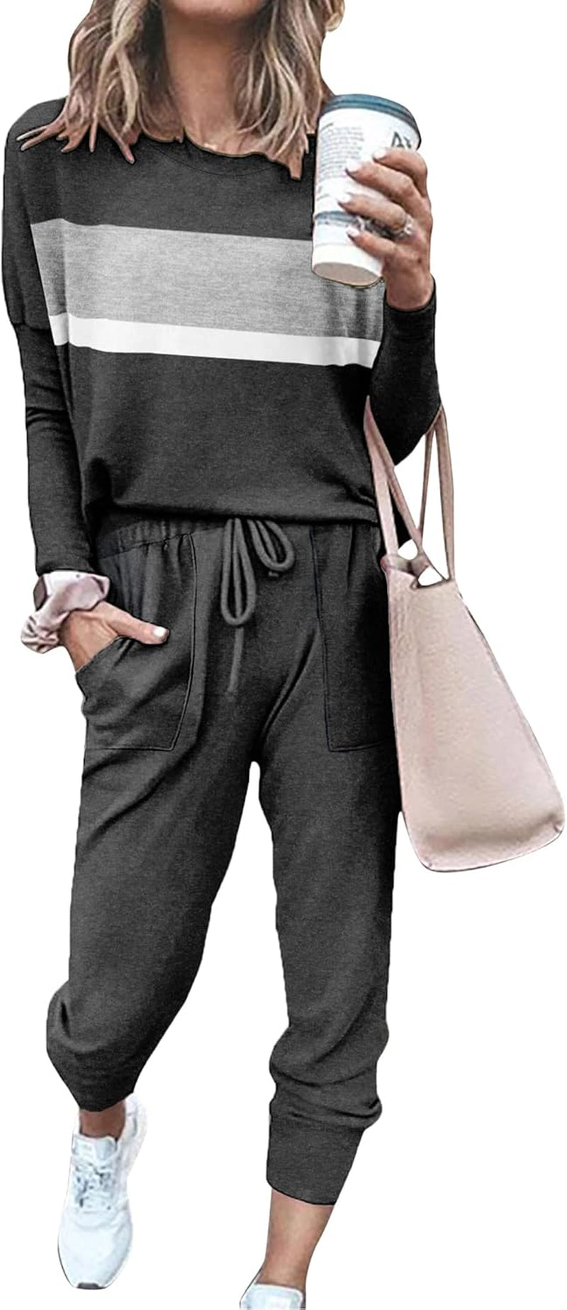 Bofell Lounge Sets for Women Two Piece Travel Outfits Sweatsuits 2 Piece Fashion 2024 Trendy Pajamas