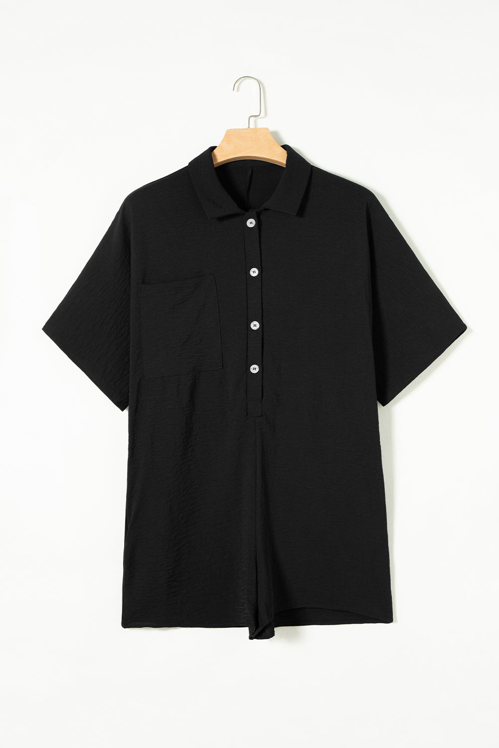 Black Half Button Collared Loose Romper Dear-Lover Dropshipping