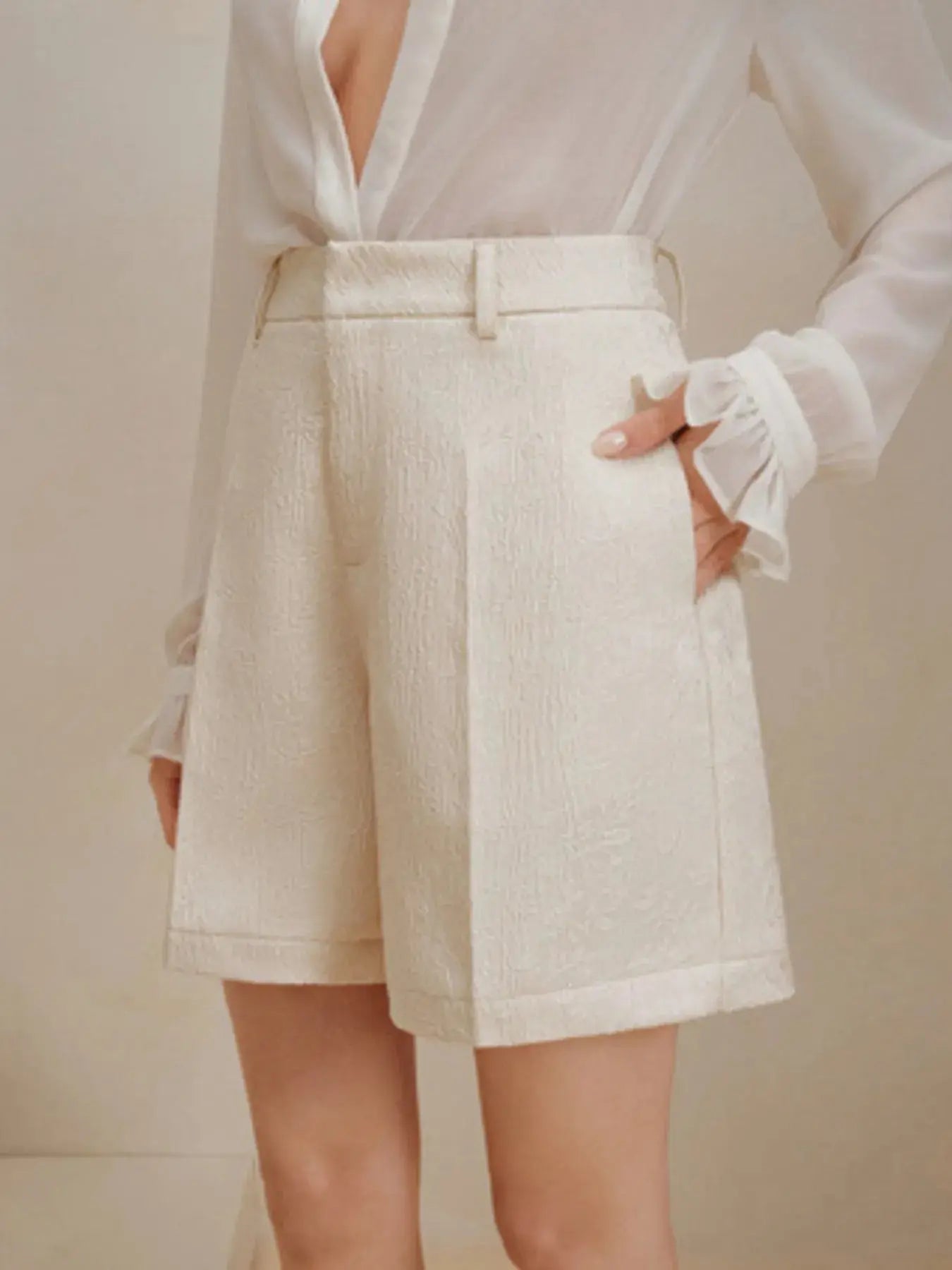 High-Waist Textured Shorts.