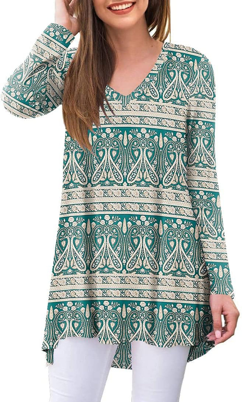 POPYOUNG Women'S Long Sleeve Tunic Tops Fall Shirts to Wear with Leggings Loose Fit Dressy V-Neck Blouse M-5XL