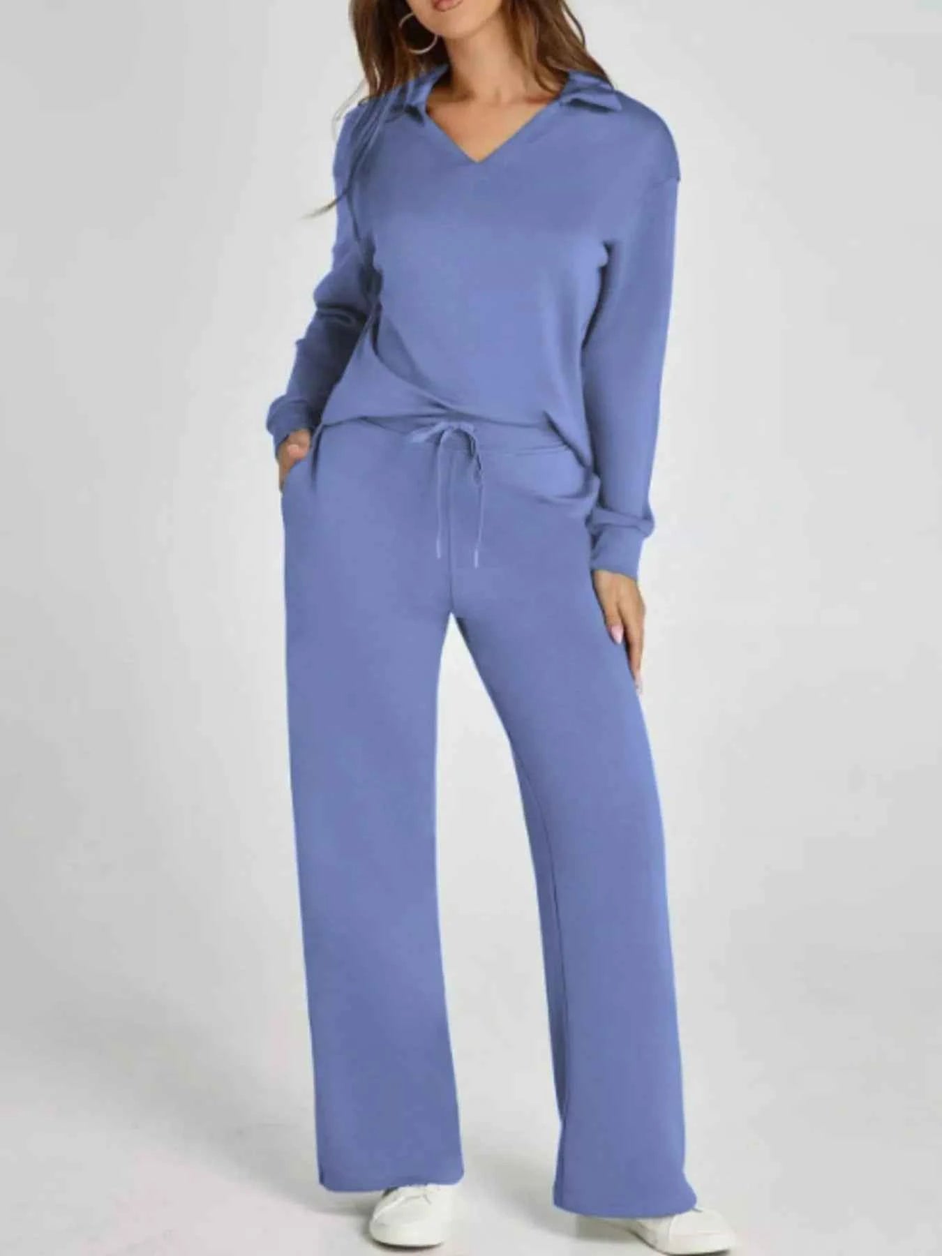 Full Size Johnny Collar Long Sleeve Top and Pants Plus Size