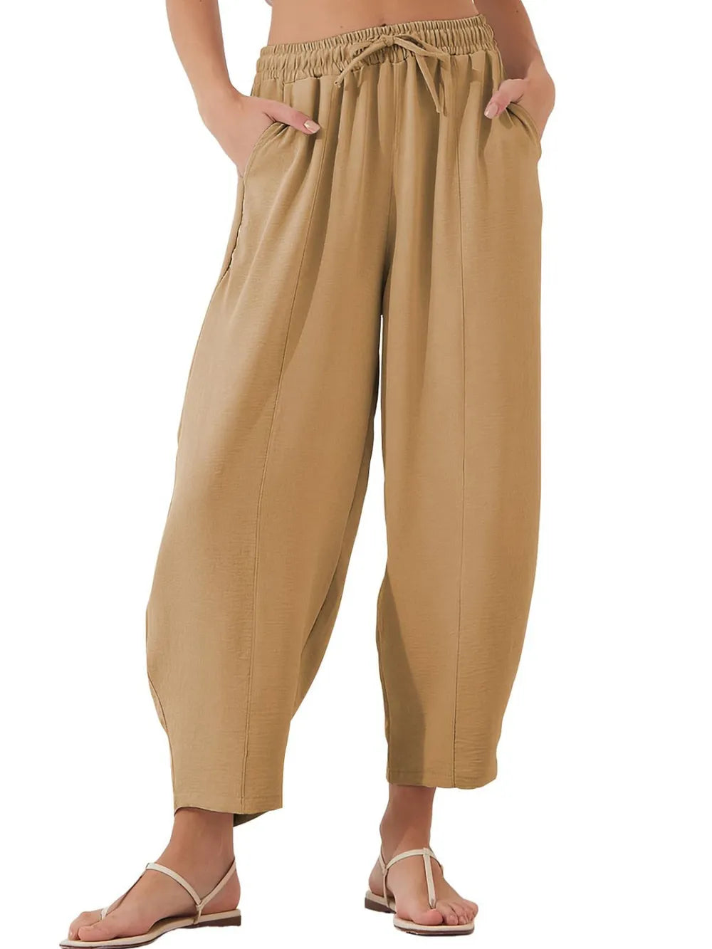 Full Size Drawstring Cropped Jogger Pants Plus Size.