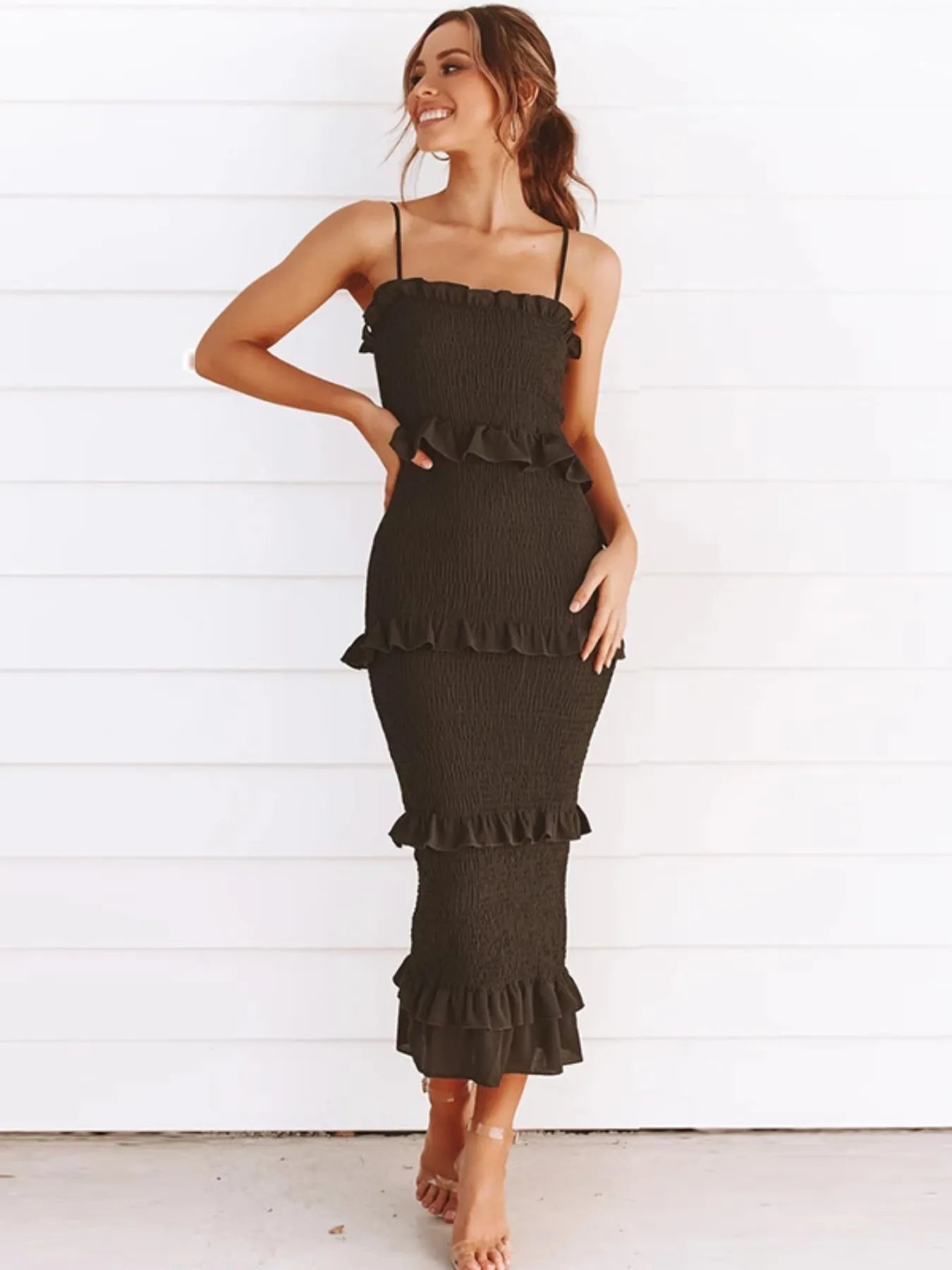 Ruffled Midi Cami Dress.