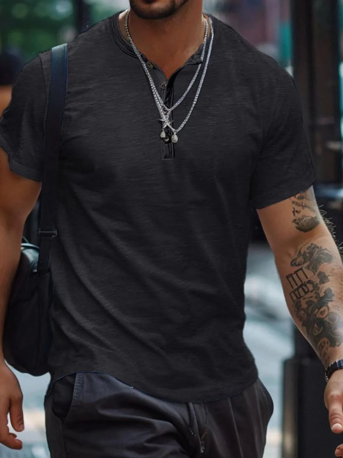 Button Henley Collar Polo Shirt Plus Size for men.