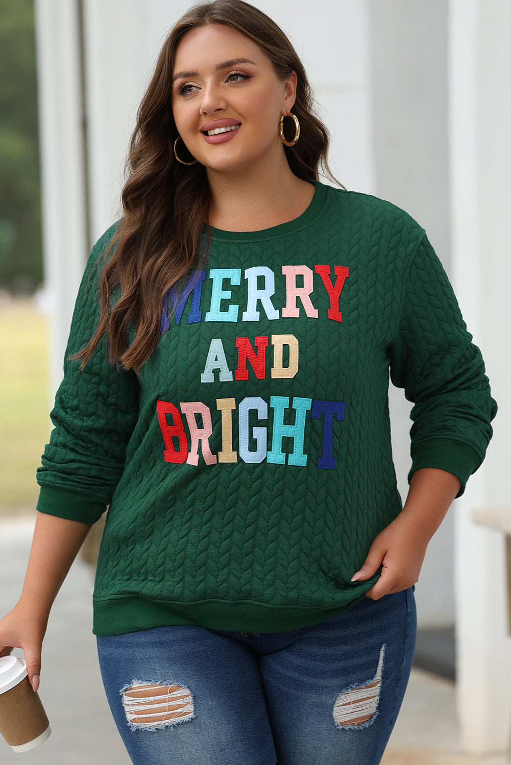 Blackish Green Merry And Bright Cable Knit Pullover Sweatshirt Dear-Lover Dropshipping