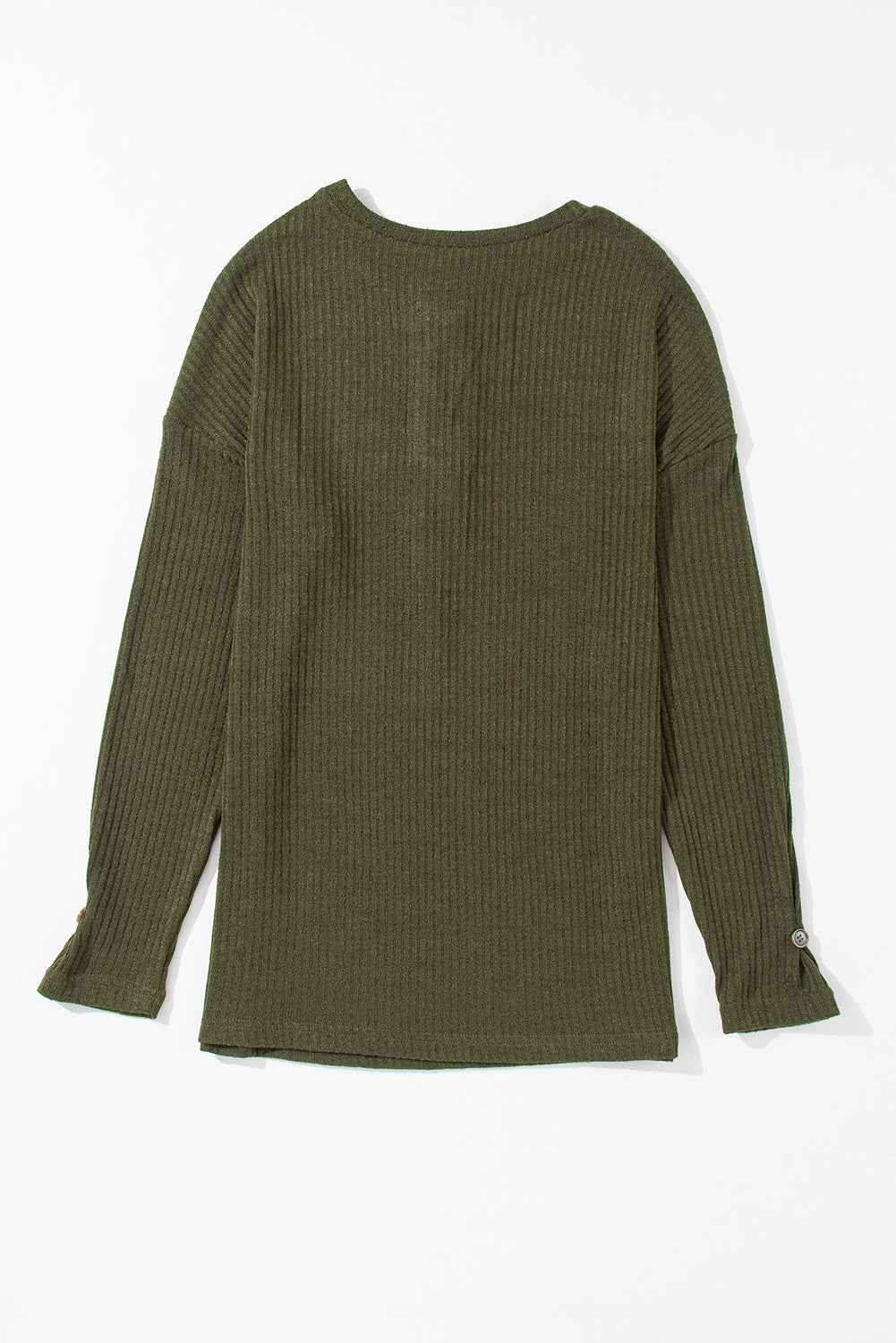Jungle Green Rib Textured Henley Knit Top