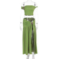 Women's Top And Slit Pleated Skirt Set
