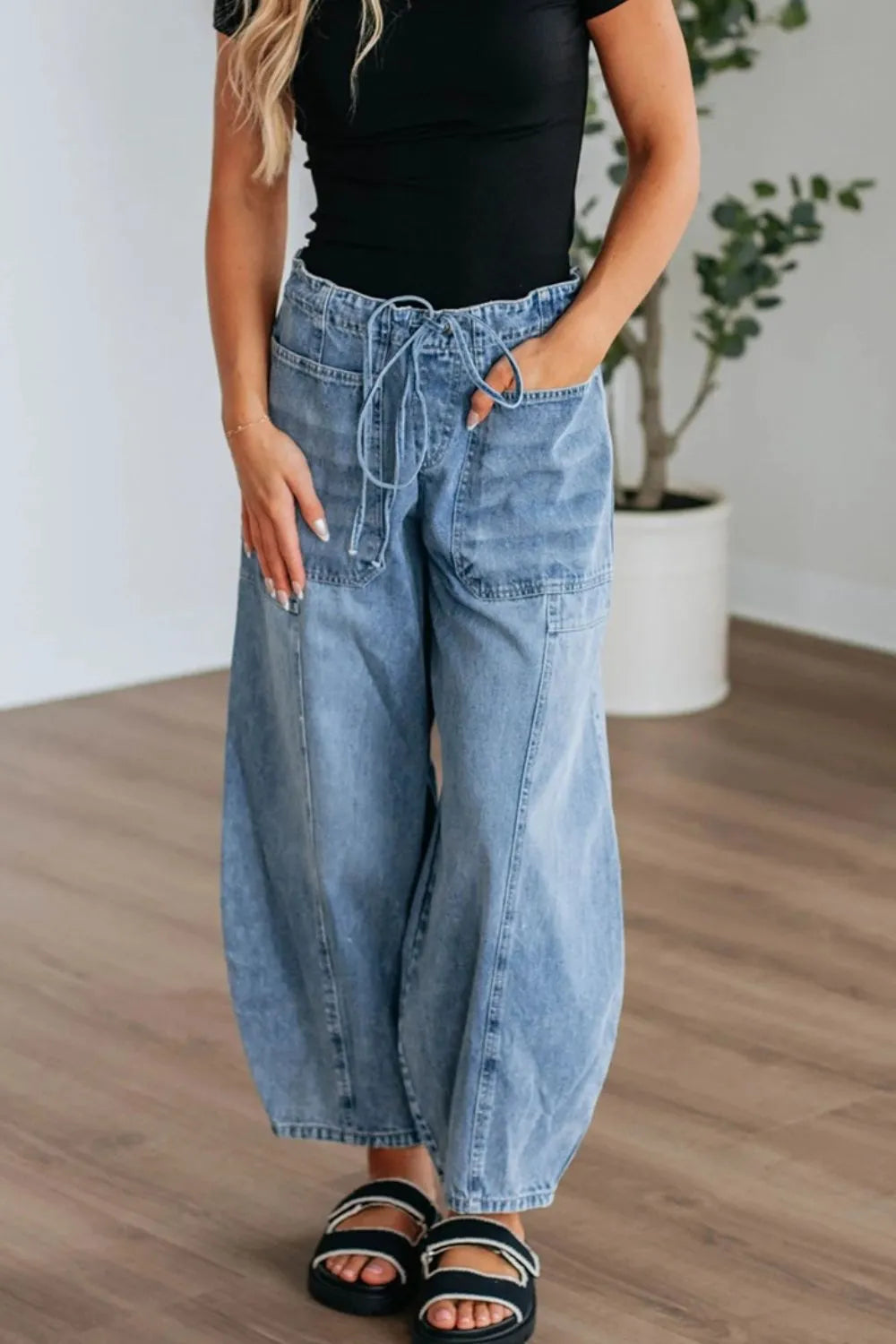Wide Leg Drawstring Jeans.