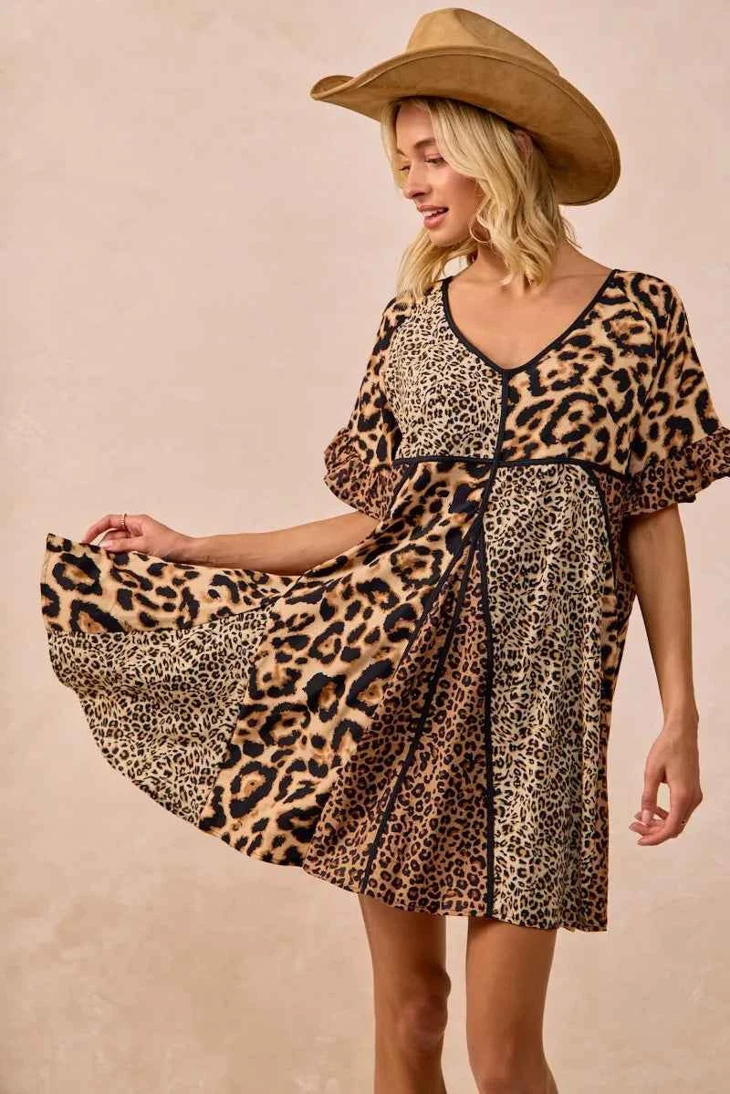 BiBi Leopard Prints Mix and Match Short Sleeves Dress.