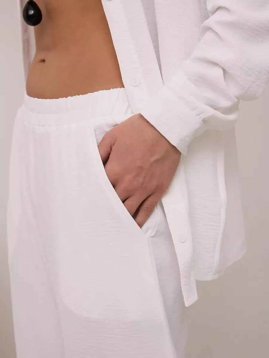 Button Up Long Sleeve Shirt and Pants Set