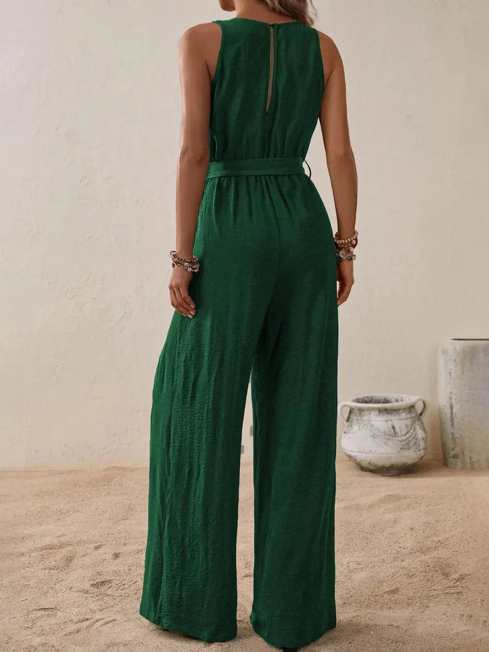 Honey Tied Surplice Sleeveless Wide Leg Jumpsuit.