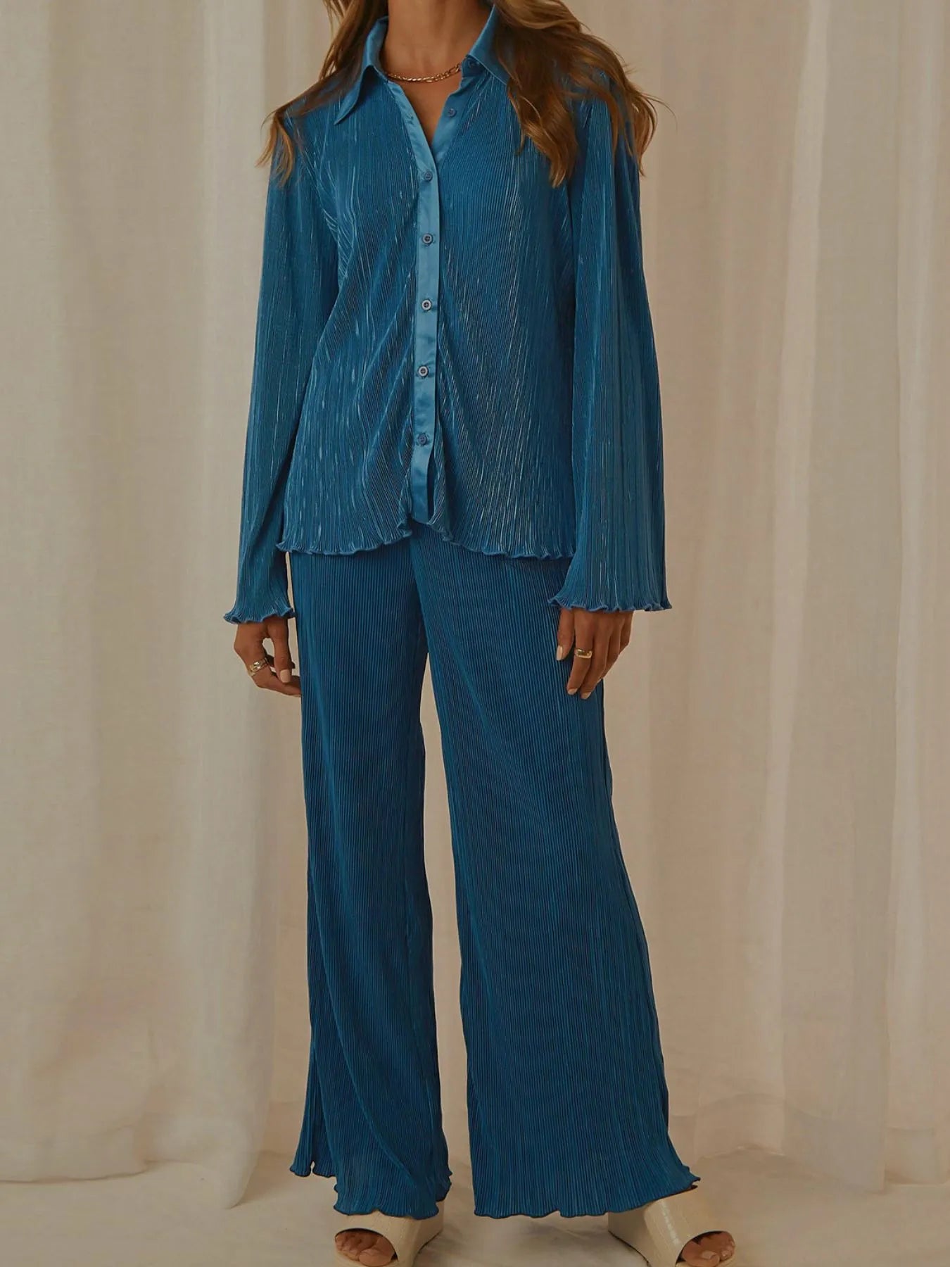 Button Up Long Sleeve Top and Pants Set.
