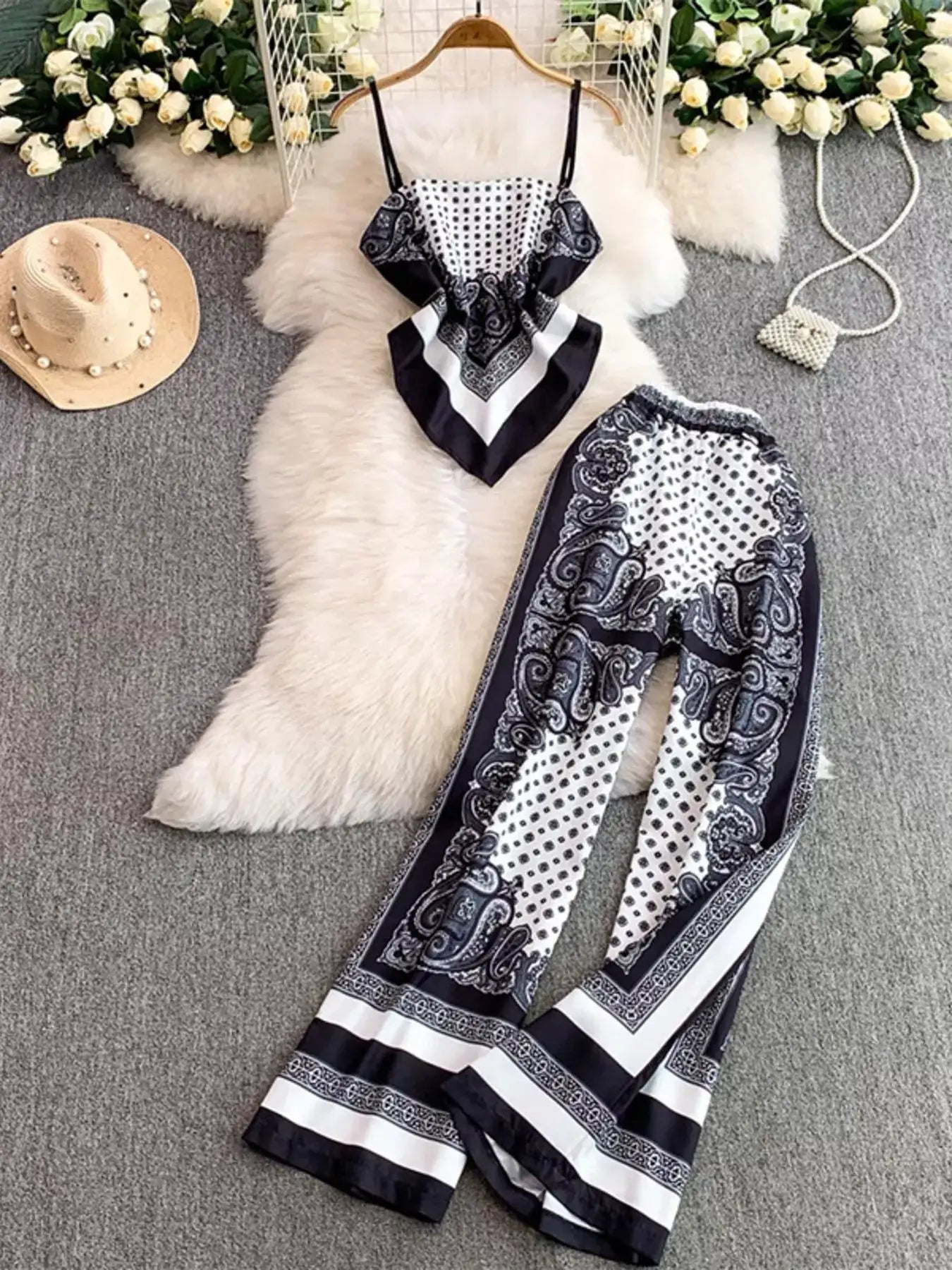 Tie Back Printed Cami and Pants Set.