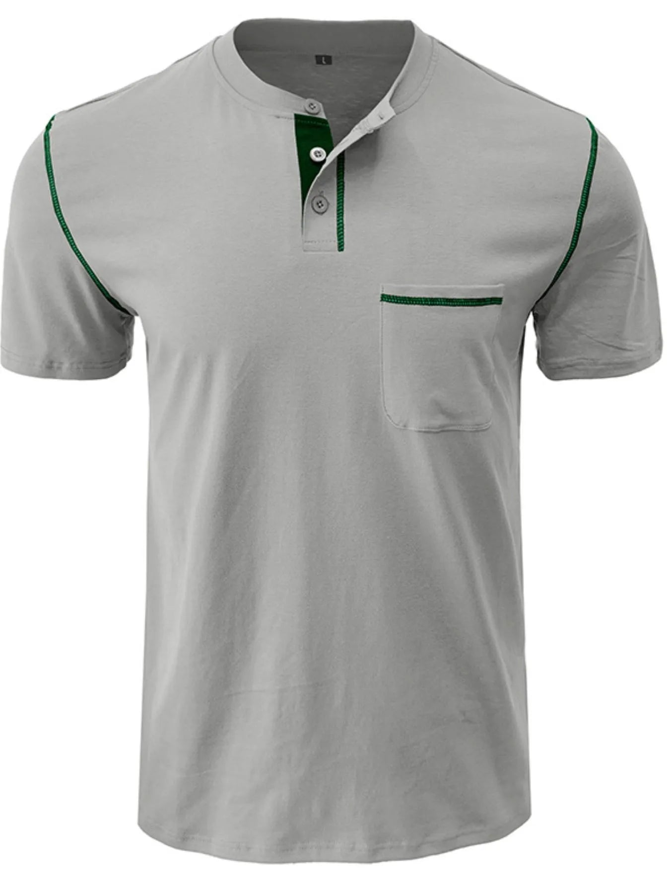 Men's Full Size Casual Henley T-Shirt with Contrast Stitching and Pocket Plus Size.