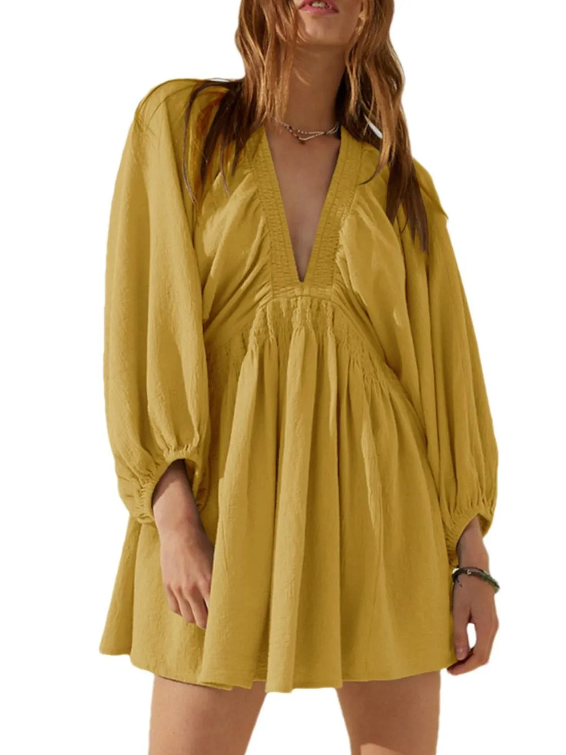 Textured V-Neck Mini Dress.