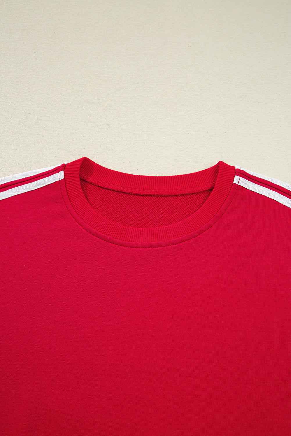 Fiery Red Varsity Striped Detail Crewneck Pullover Elastic Sweatpants 2pcs Outfit