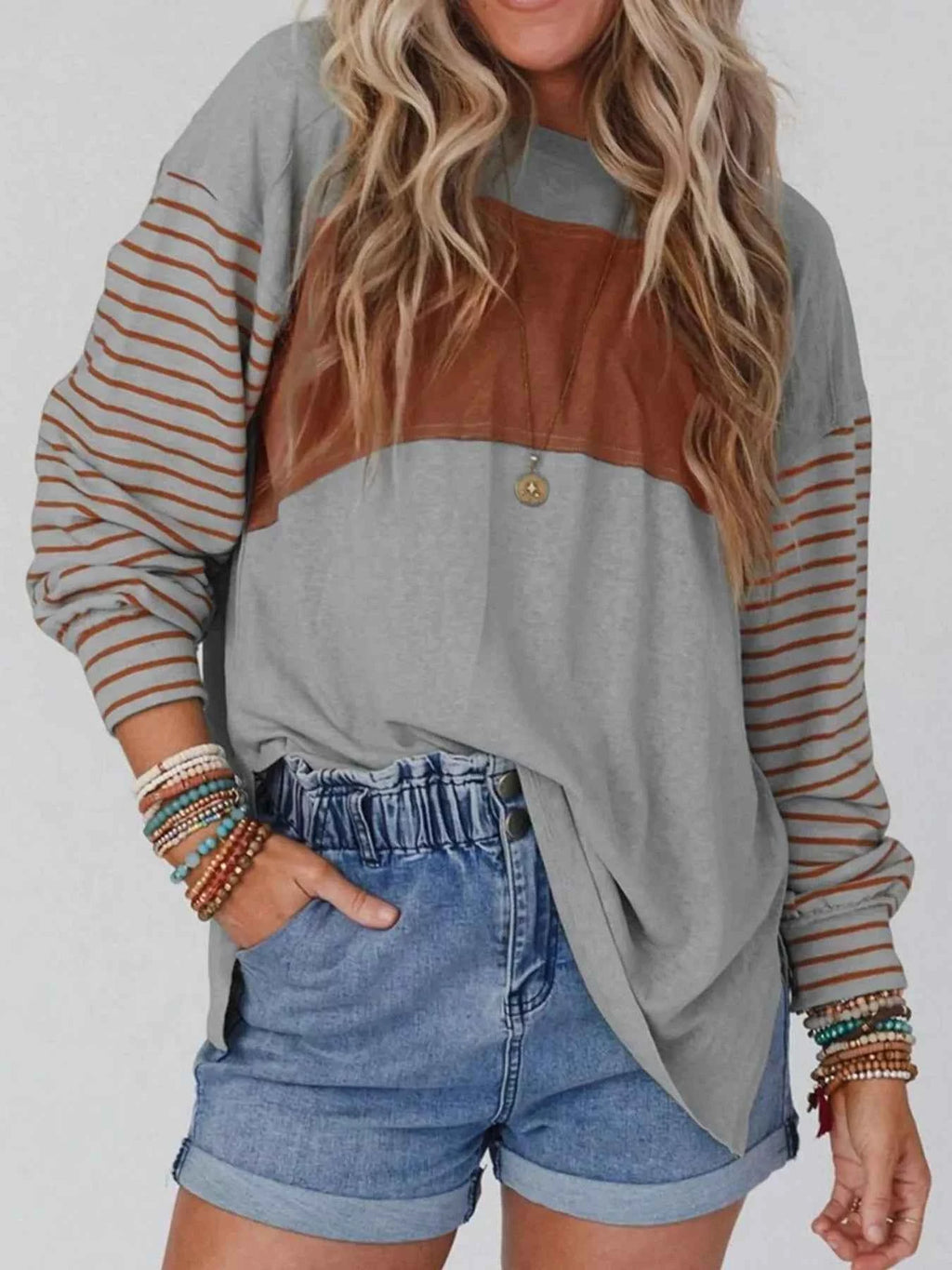 Striped Color Block Long Sleeve T-Shirt
