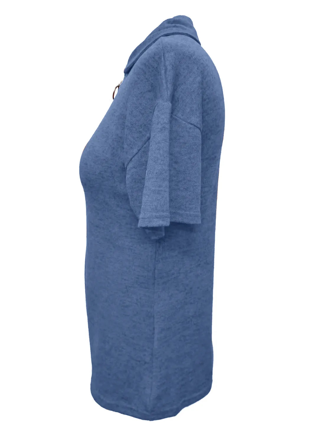 Zip Collar Short Sleeve Top.