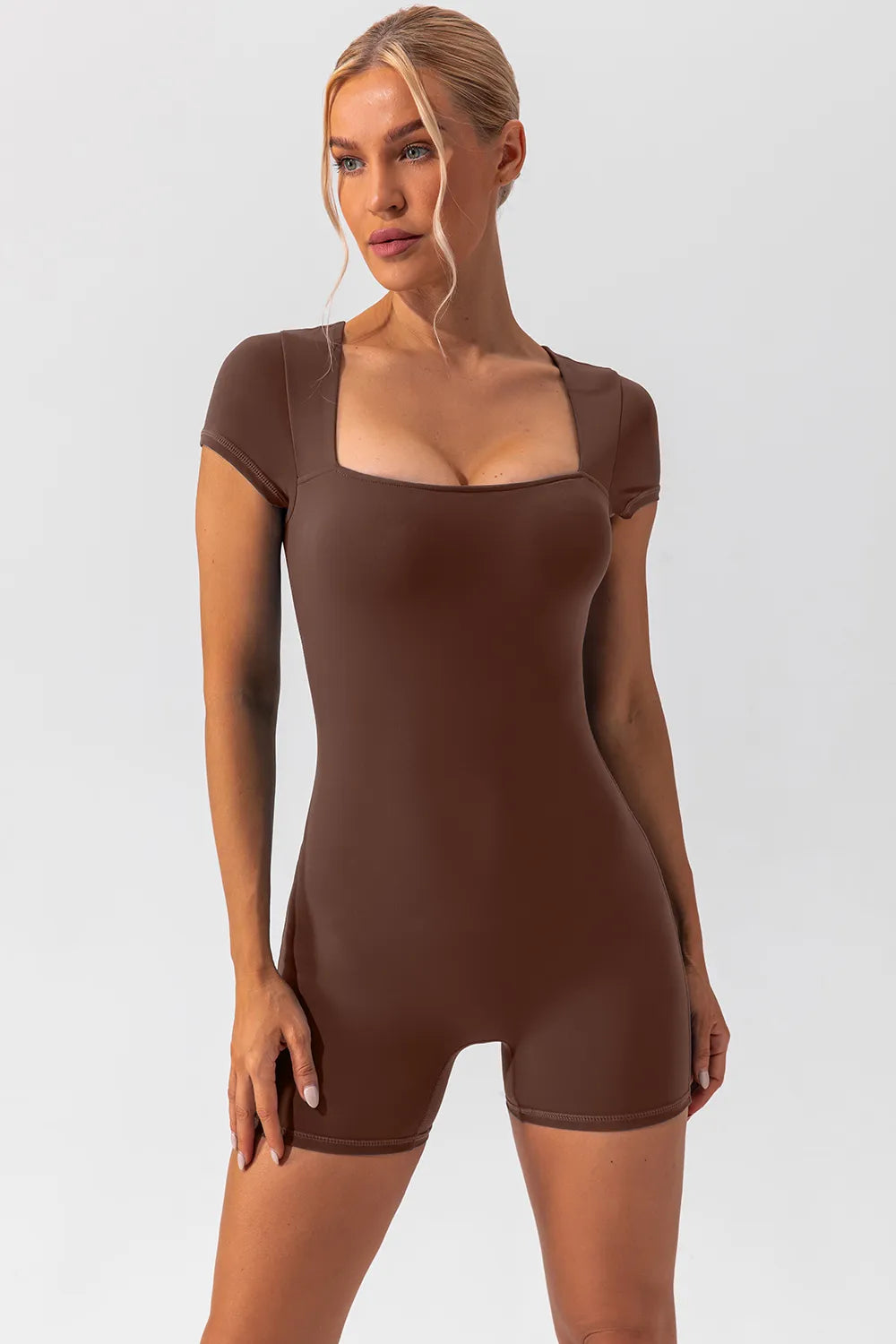 Square Neck Cap Sleeve Active Romper.