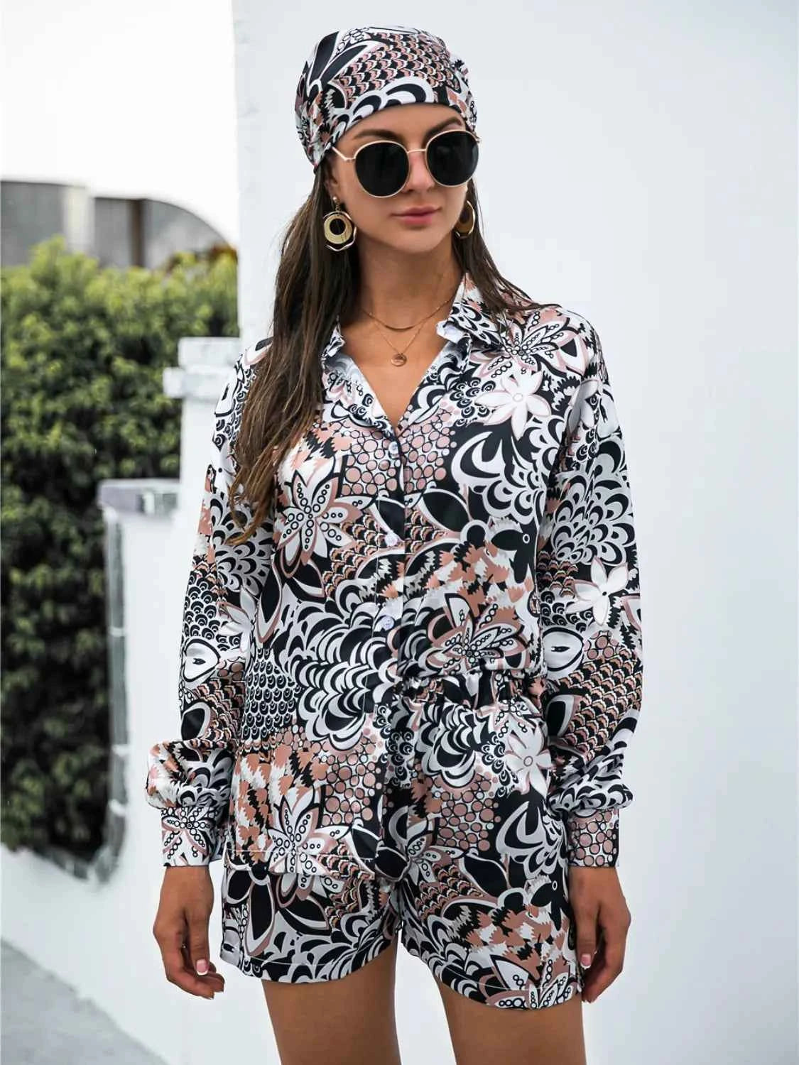 Long Sleeve Shirt and Shorts Set womem