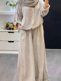 Cotton-linen Solid-color Shirt Set With Loose-fitting Trousers