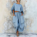 Elastic-waist Batwing-sleeve Casual Plus-size Set