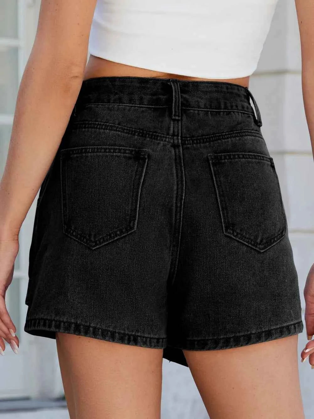 Asymmetrical Denim Skort with Pockets