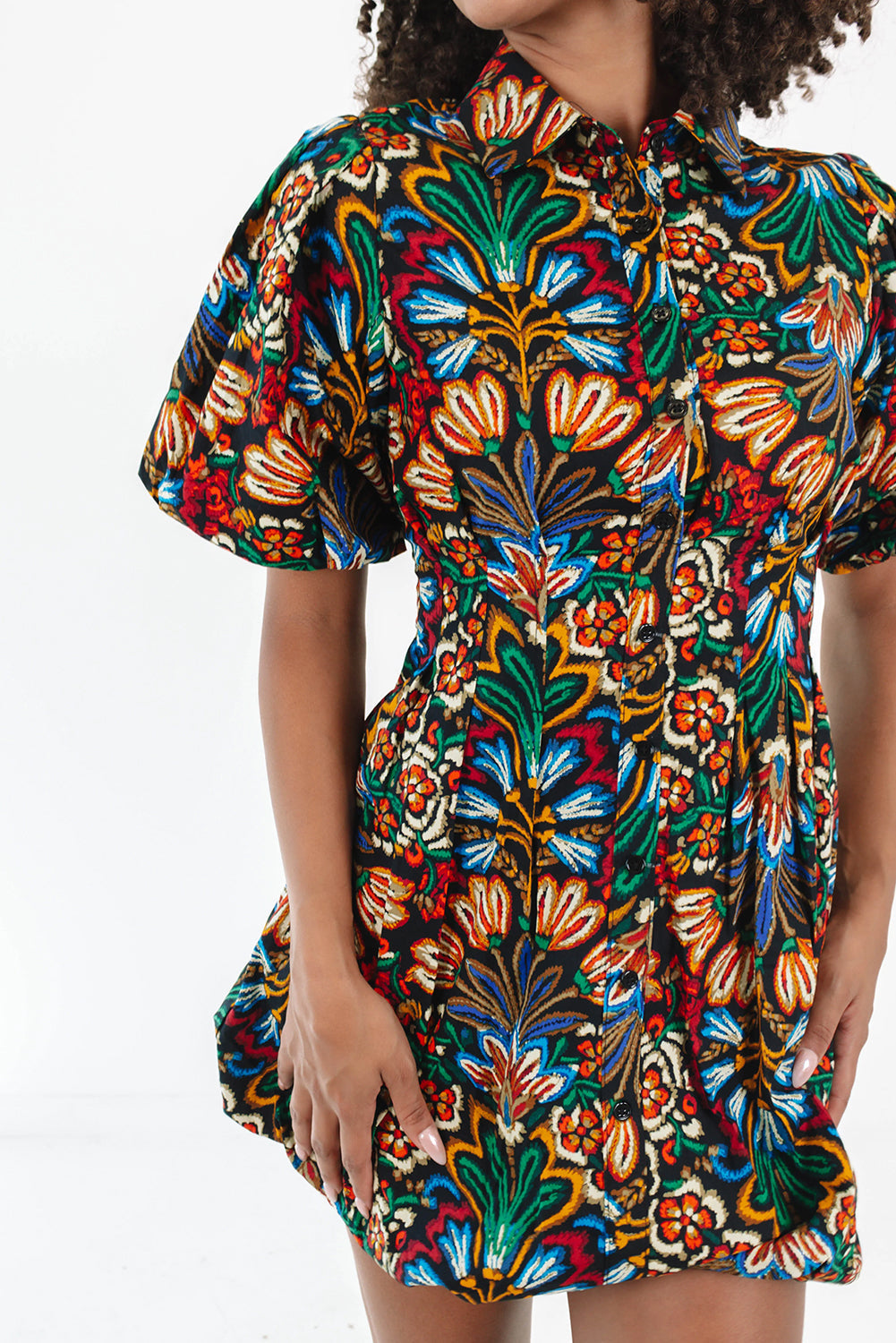 Multicolour Floral Puff Short Sleeve Shirt Mini Dress Dear-Lover Dropshipping