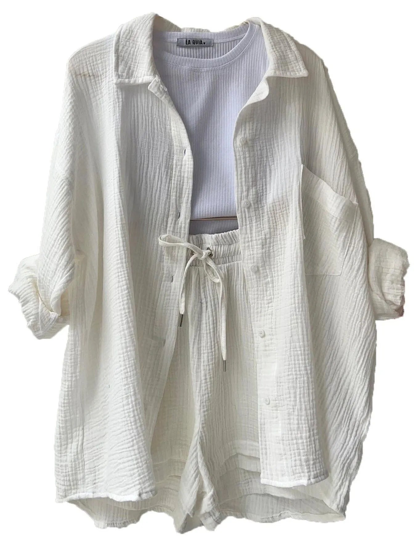 Button Up Shirt and Shorts Set for women.