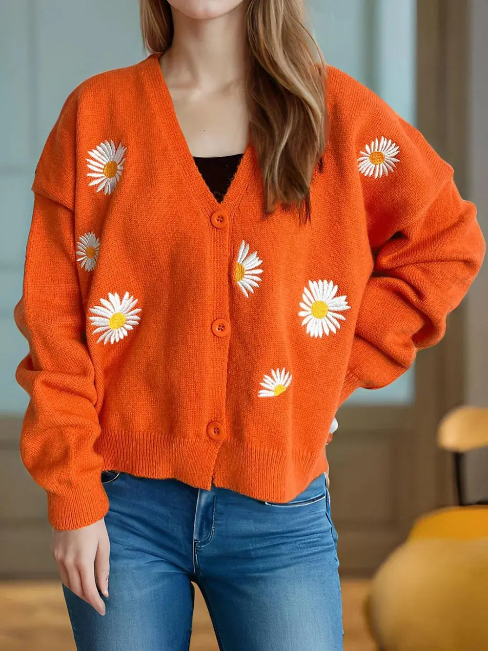 Daisy Button Up V-Neck Cardigan.