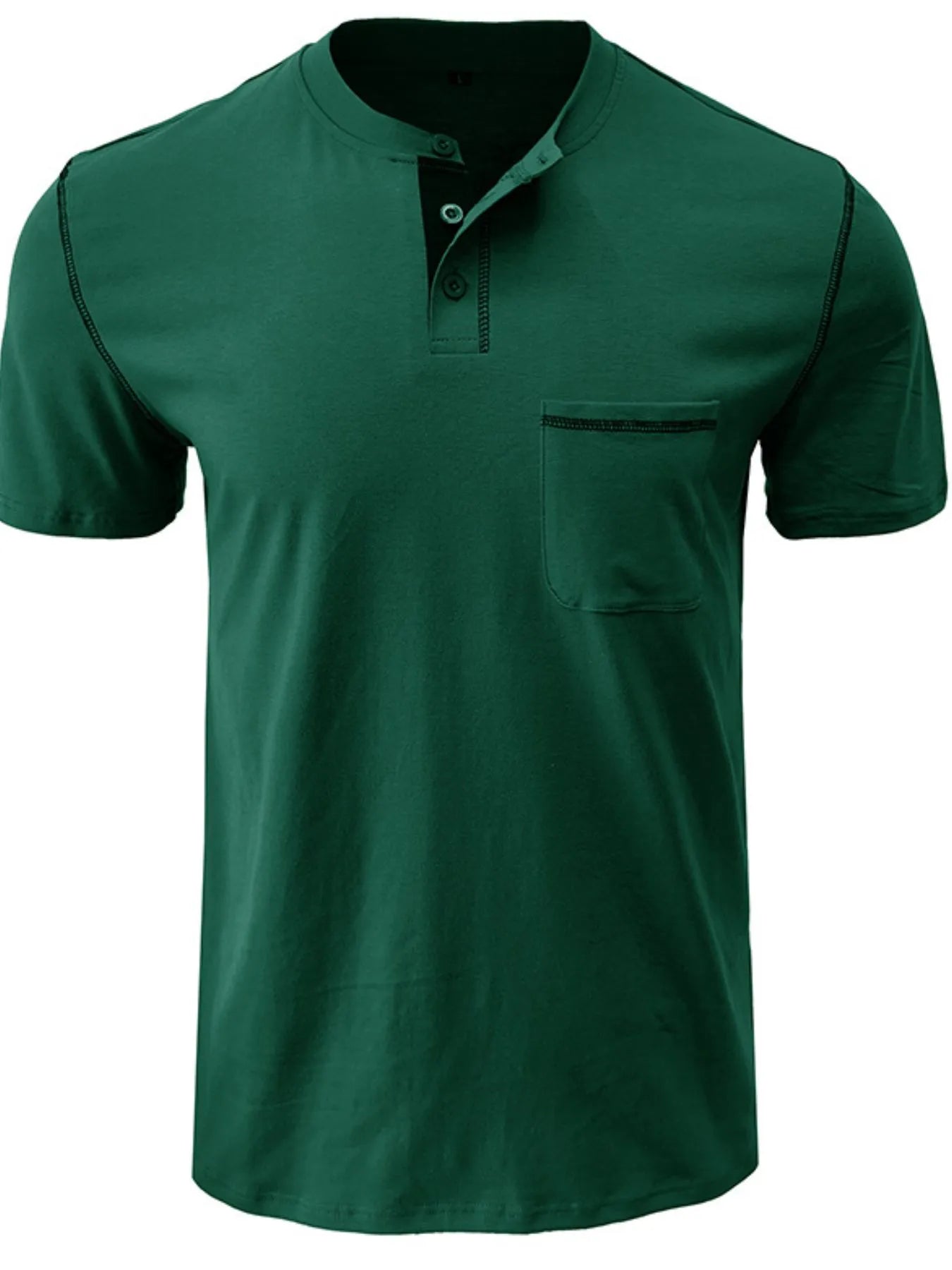 Men's Full Size Casual Henley T-Shirt with Contrast Stitching and Pocket Plus Size.