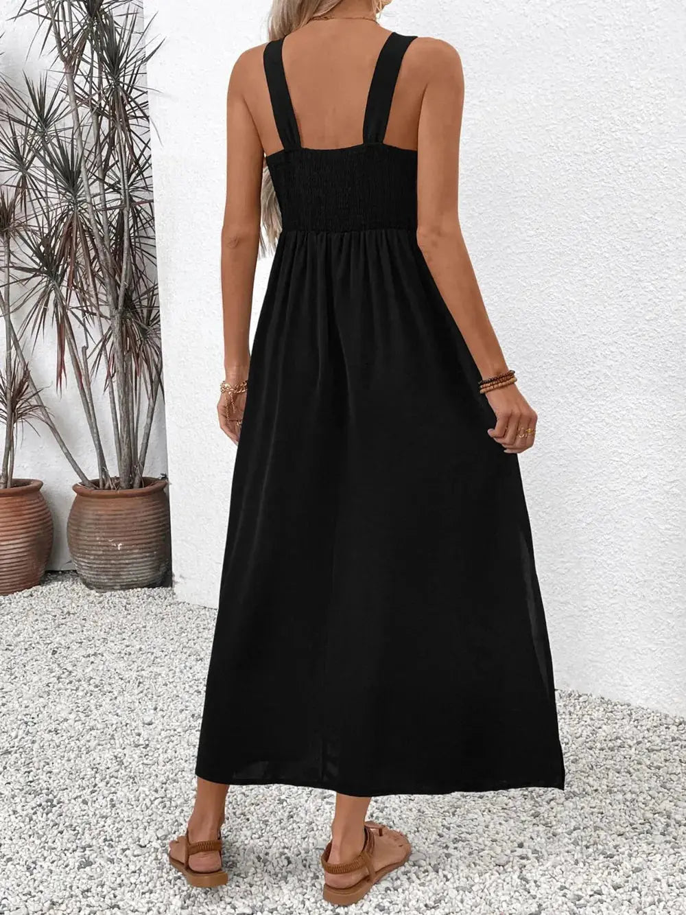 Perfee Embroidered Floral Side Slit Sleeveless Midi Dress.