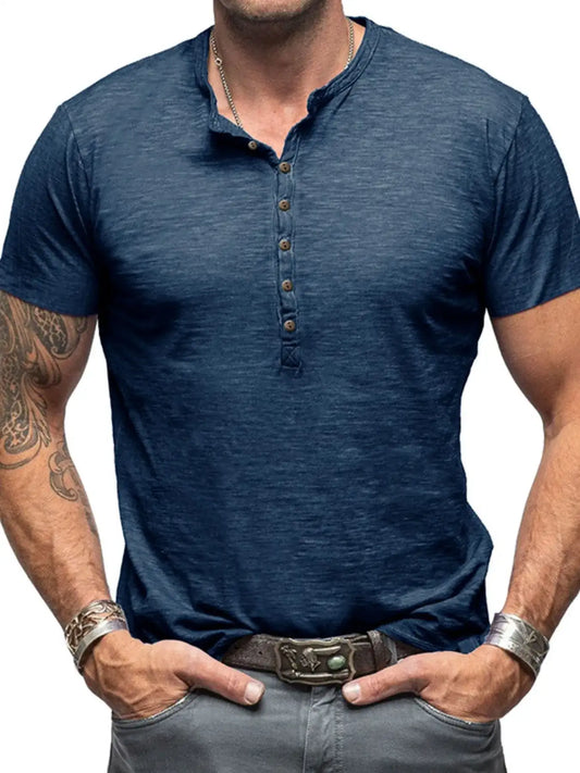 Men's Casual Henley Short Sleeve Button Top.
