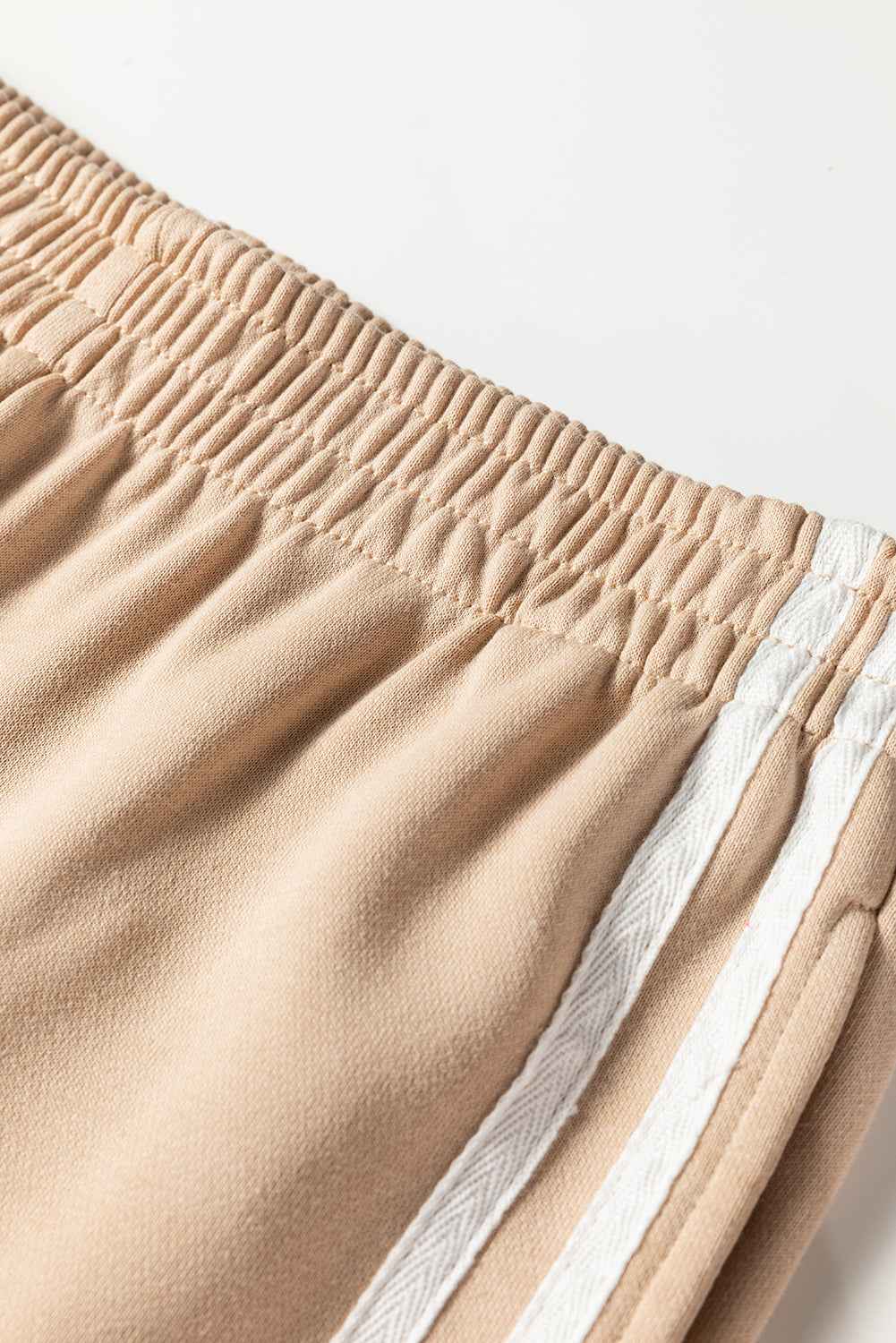 Oatmeal Varsity Striped Detail Crewneck Pullover Elastic Sweatpants 2pcs Outfit