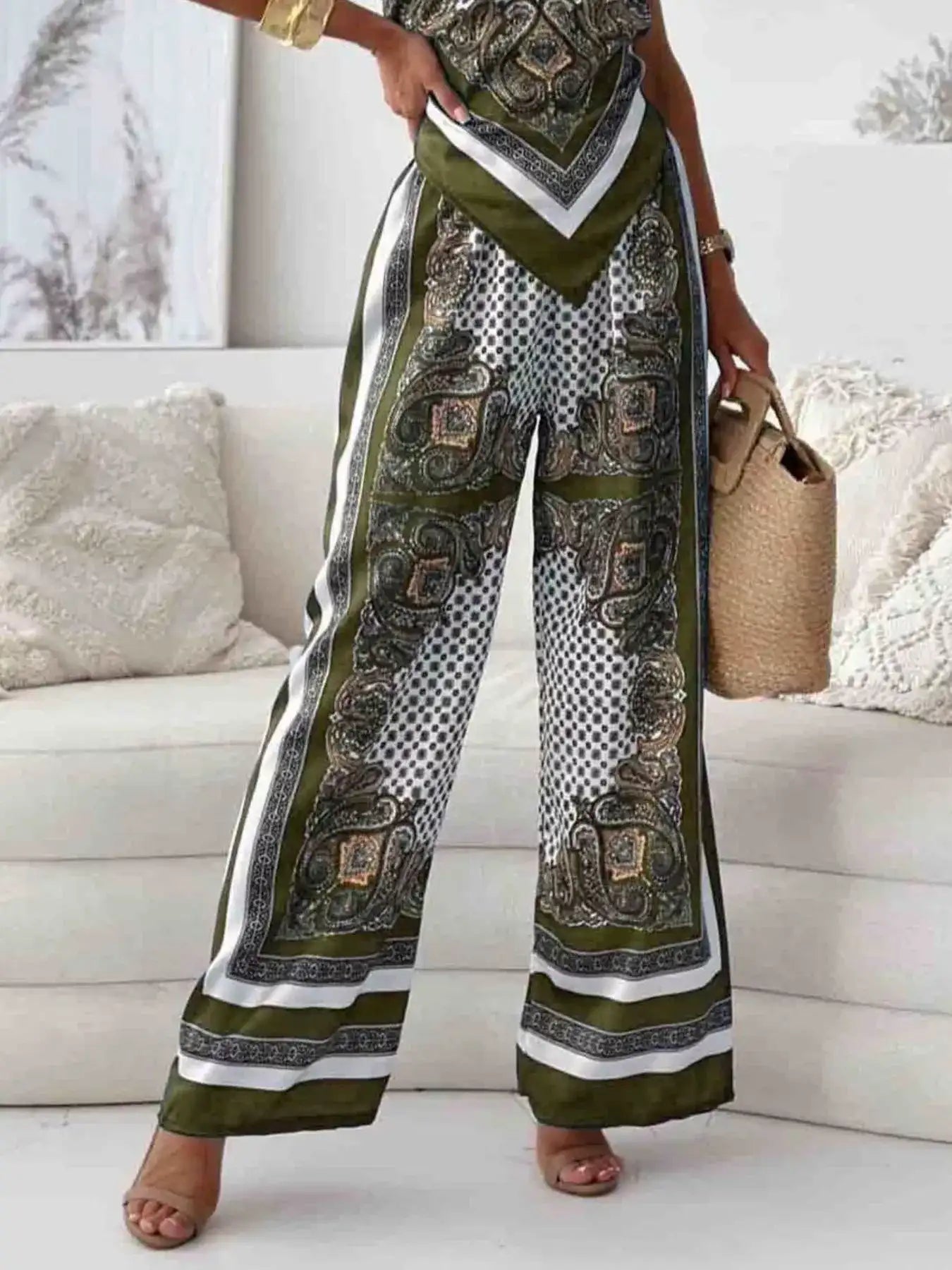 Tie Back Printed Cami and Pants Set.