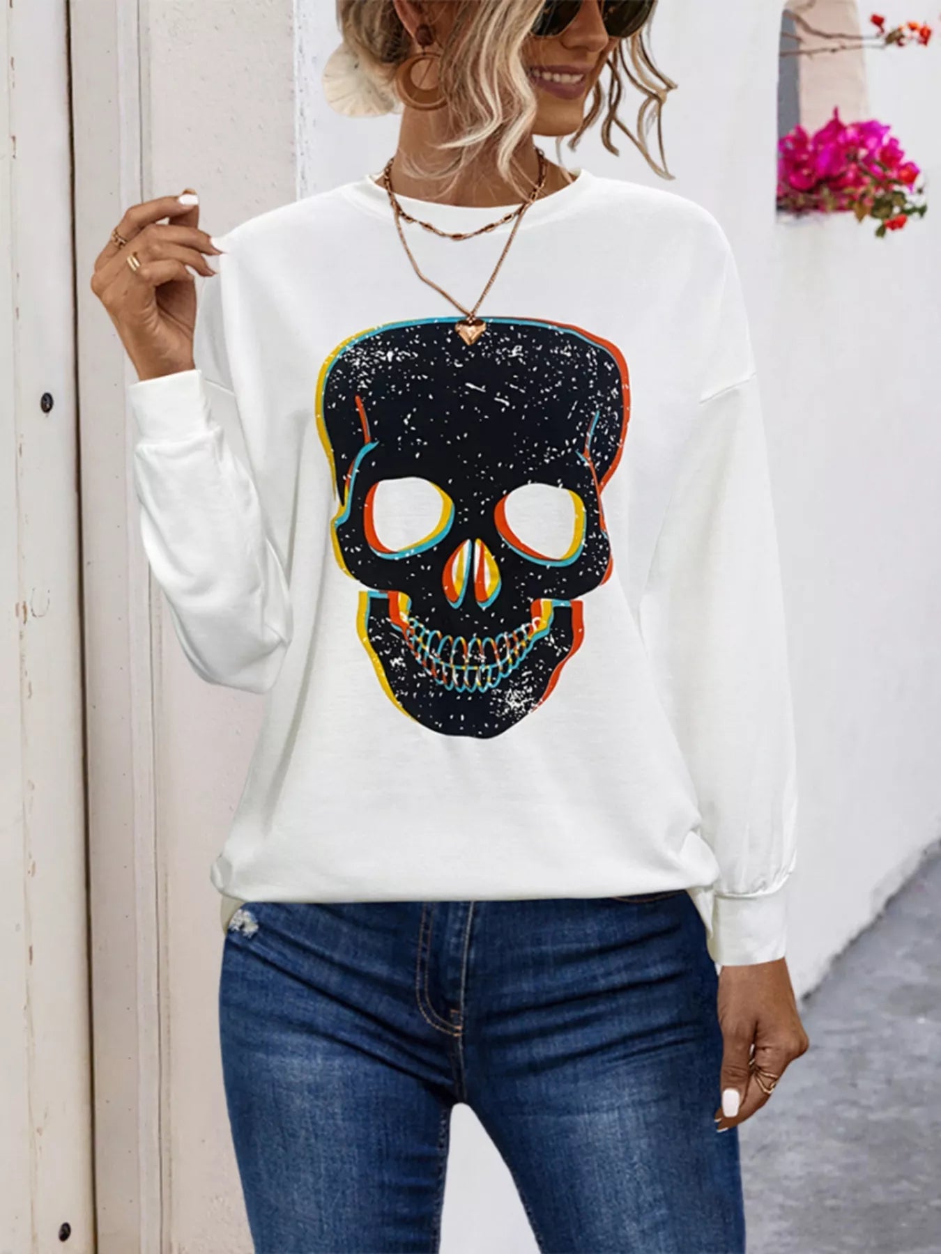 Graphic Round Neck Dropped Shoulder T-Shirt.