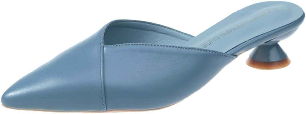 Hello Shero Comfortable Low Heel Mules Closed Pointed Toe Slip on Pumps Soft Synthetic Leather Dress Shoes Casual Daily Wear