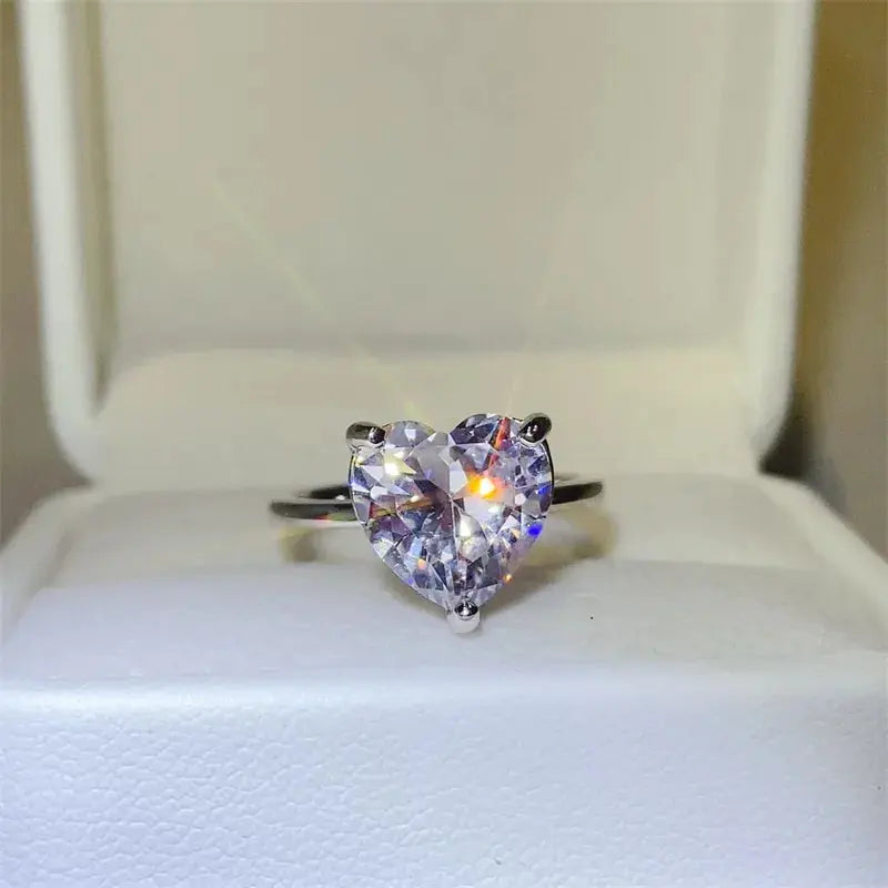 5 Carat 925 Sterling Silver Moissanite Heart Shape Ring.