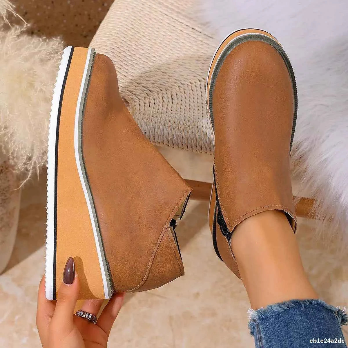 Wedge Ankle Boots with Zipper