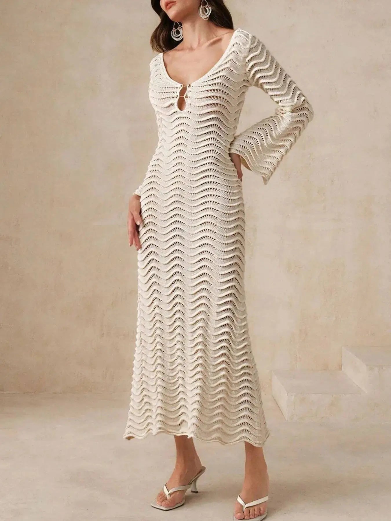 Wave Openwork Crochet Maxi Knit Dress.