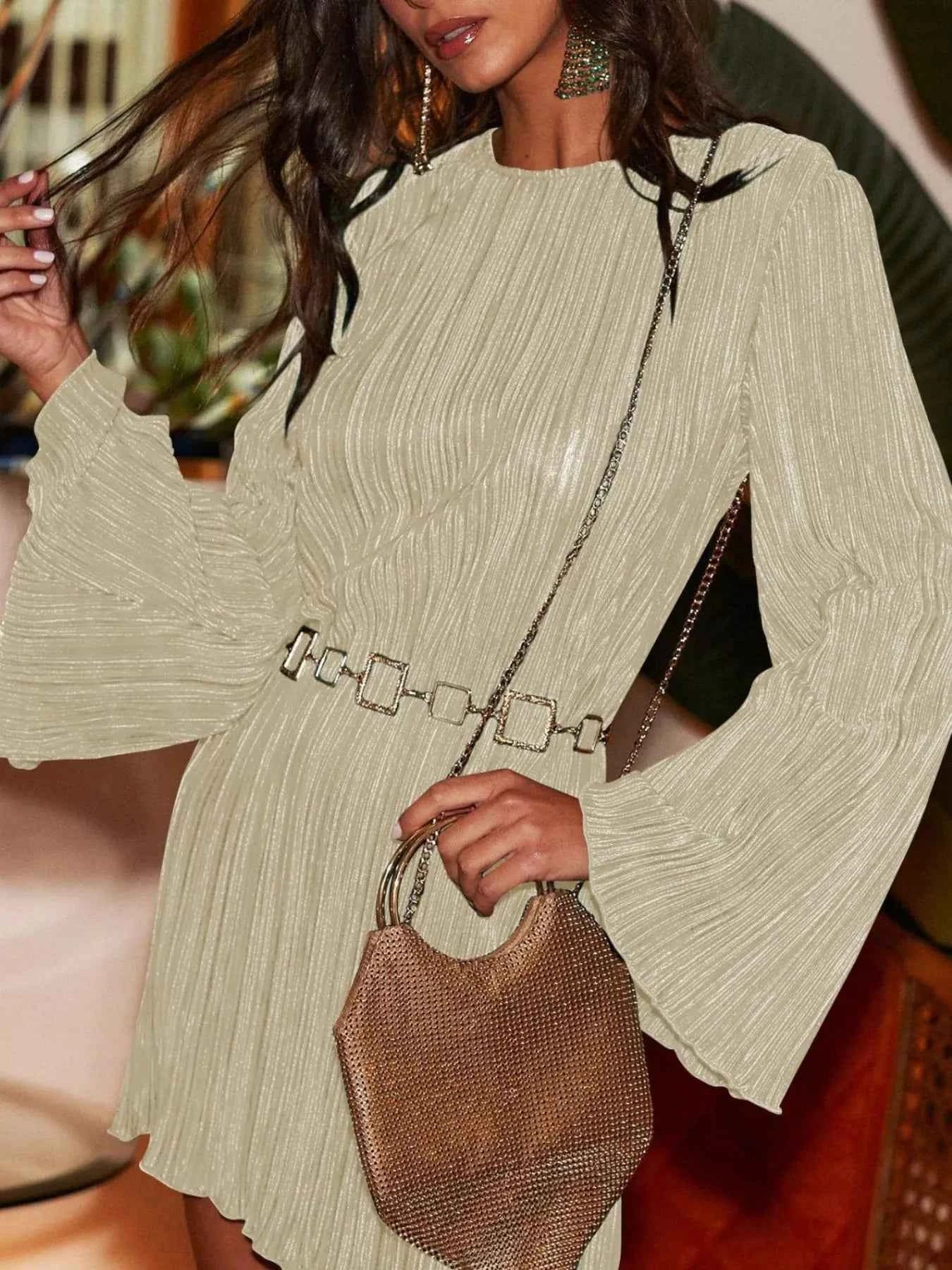 Cutout Back Flare Sleeve Dress